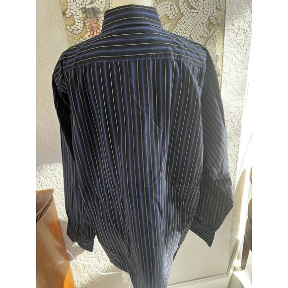 Beverly Hills Polo Club Mens Black & Blue Striped Button-Up Long Sleeve Shirt XL - Picture 3 of 4
